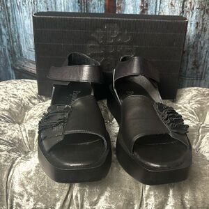 Papucei Helga black leather sandal NWOT, size 41 or 10.5, has some imperfections